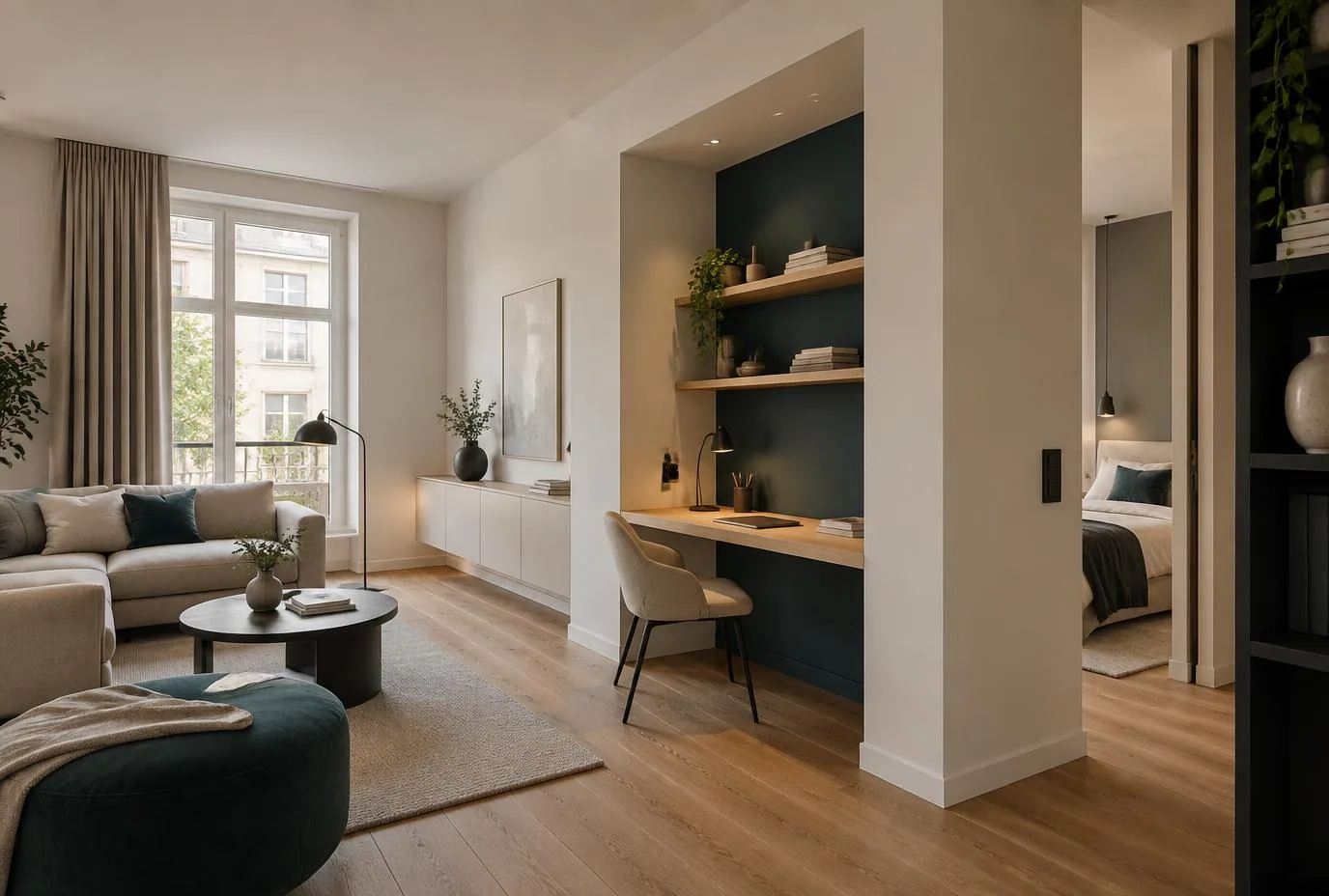Wohnung mit neuer Trockenbauwand und integrierter Arbeitsnische