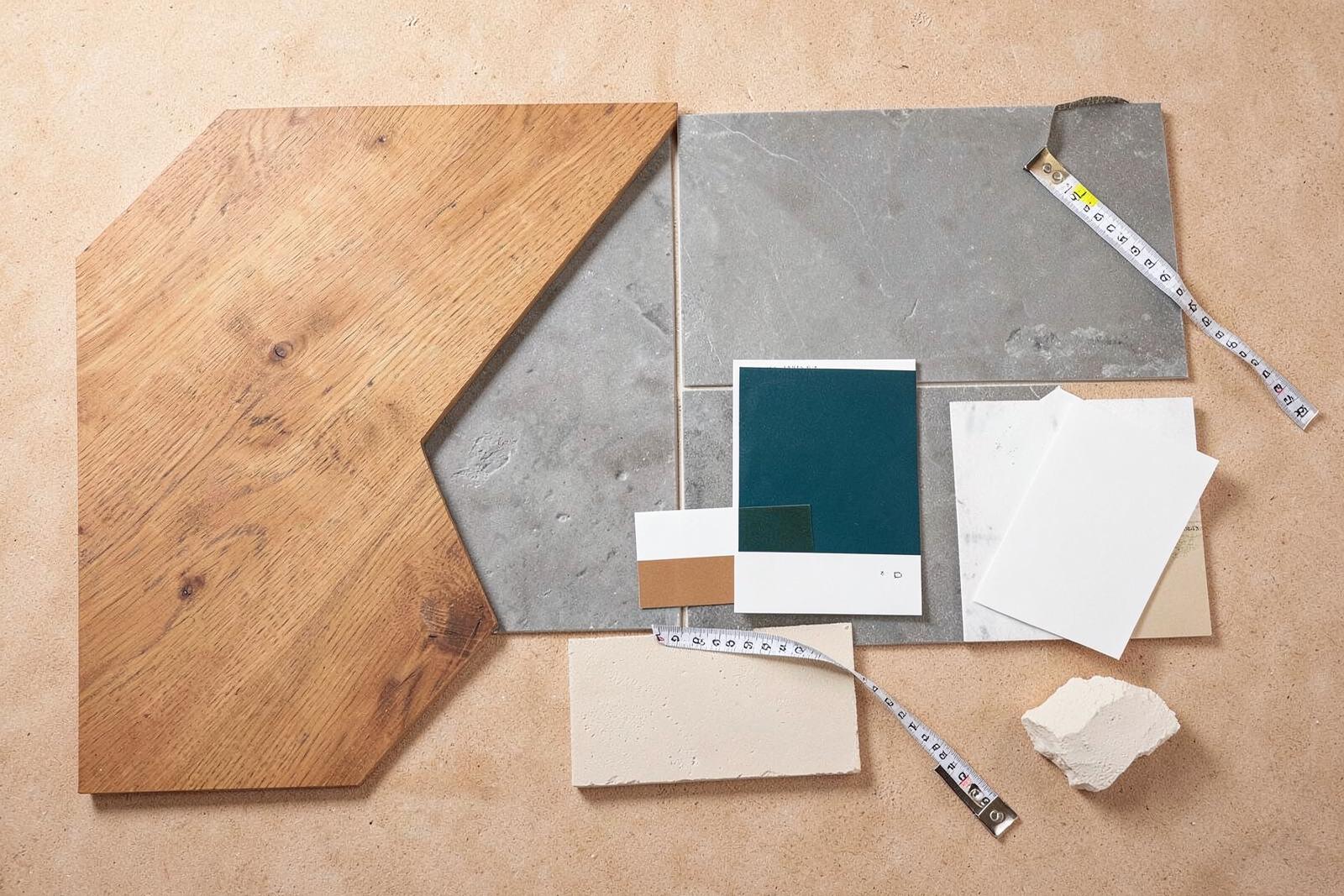 Materialmuster für Boden, Wandfarbe und Oberflächen